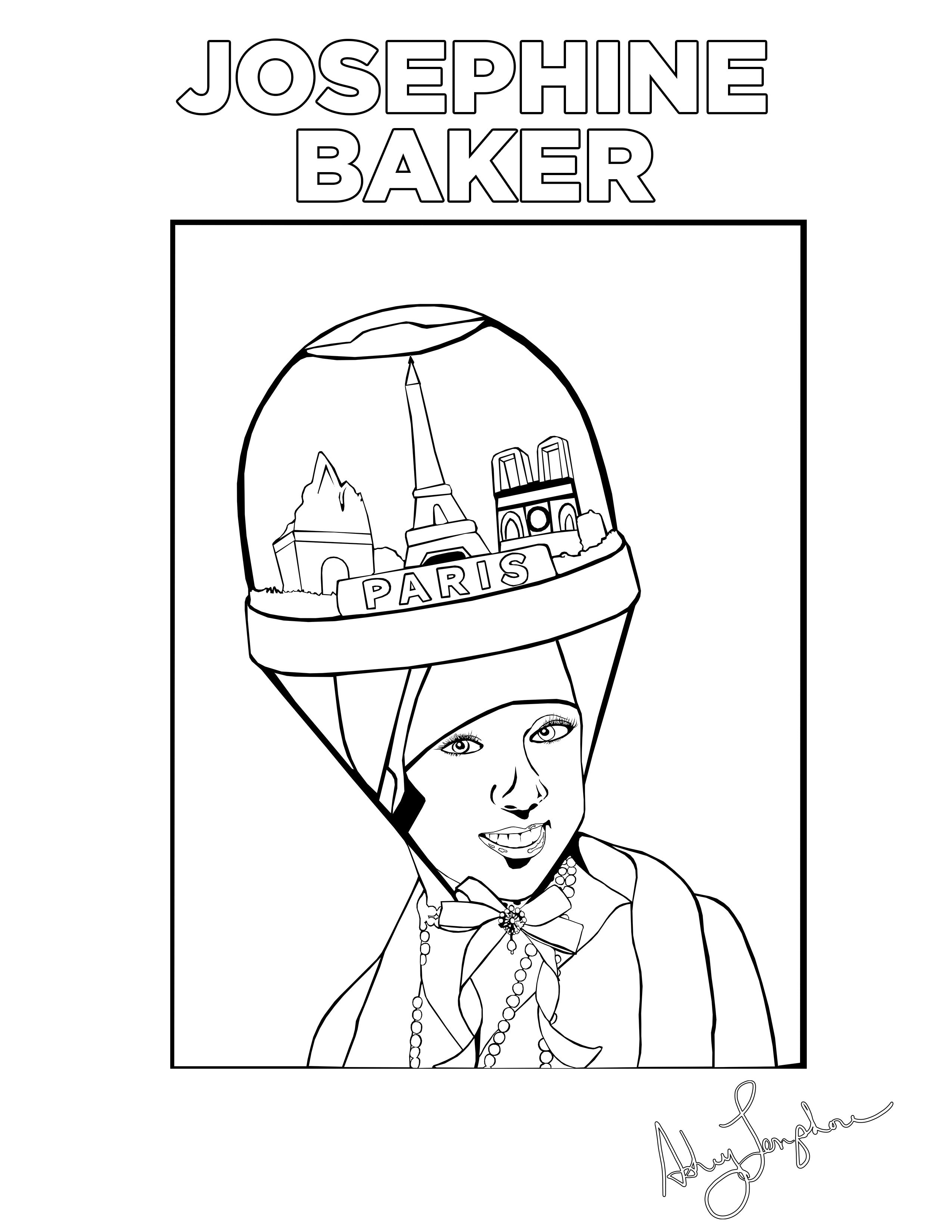Ashley Longshore coloring pages featuring Josephine Baker.