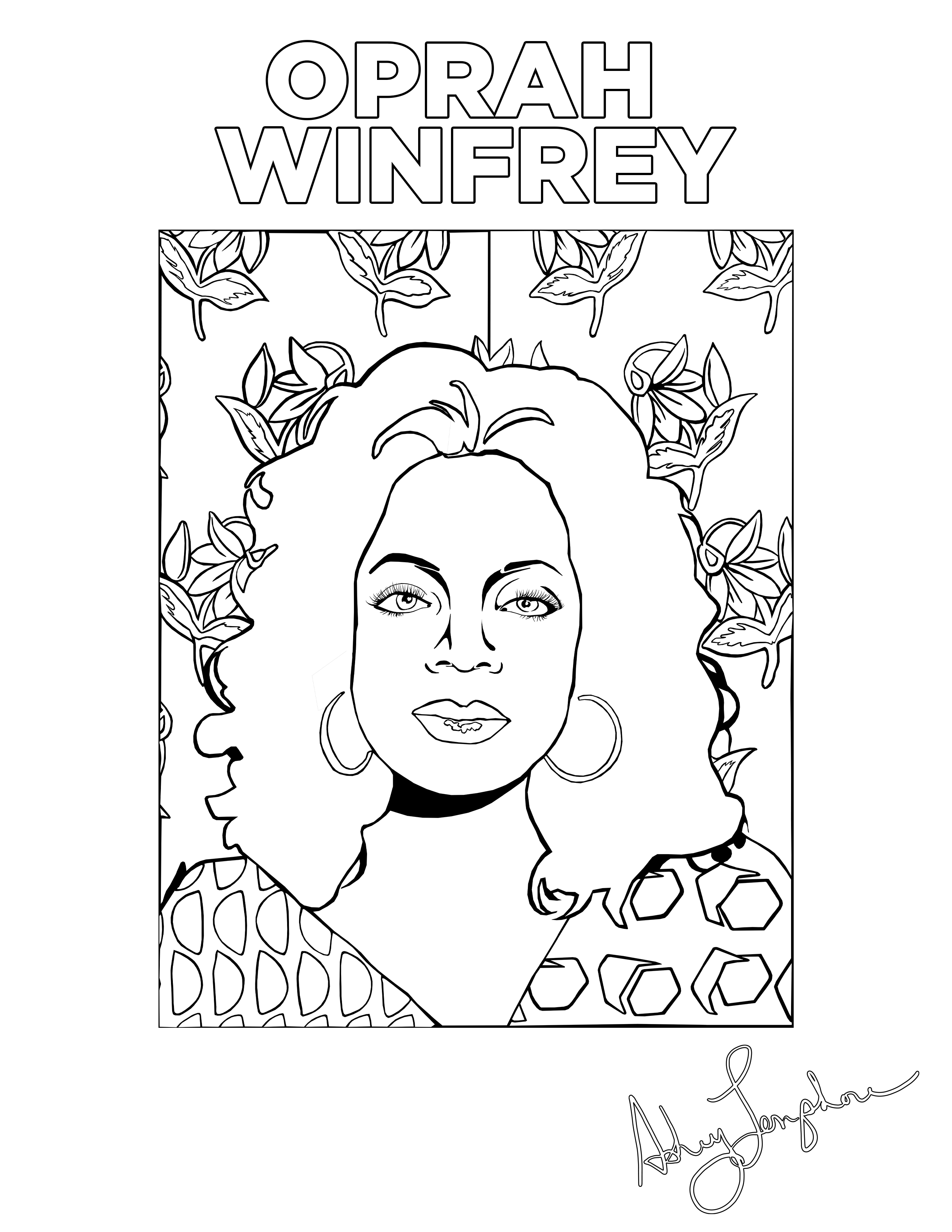 Ashley Longshore coloring pages featuring Oprah Winfrey.