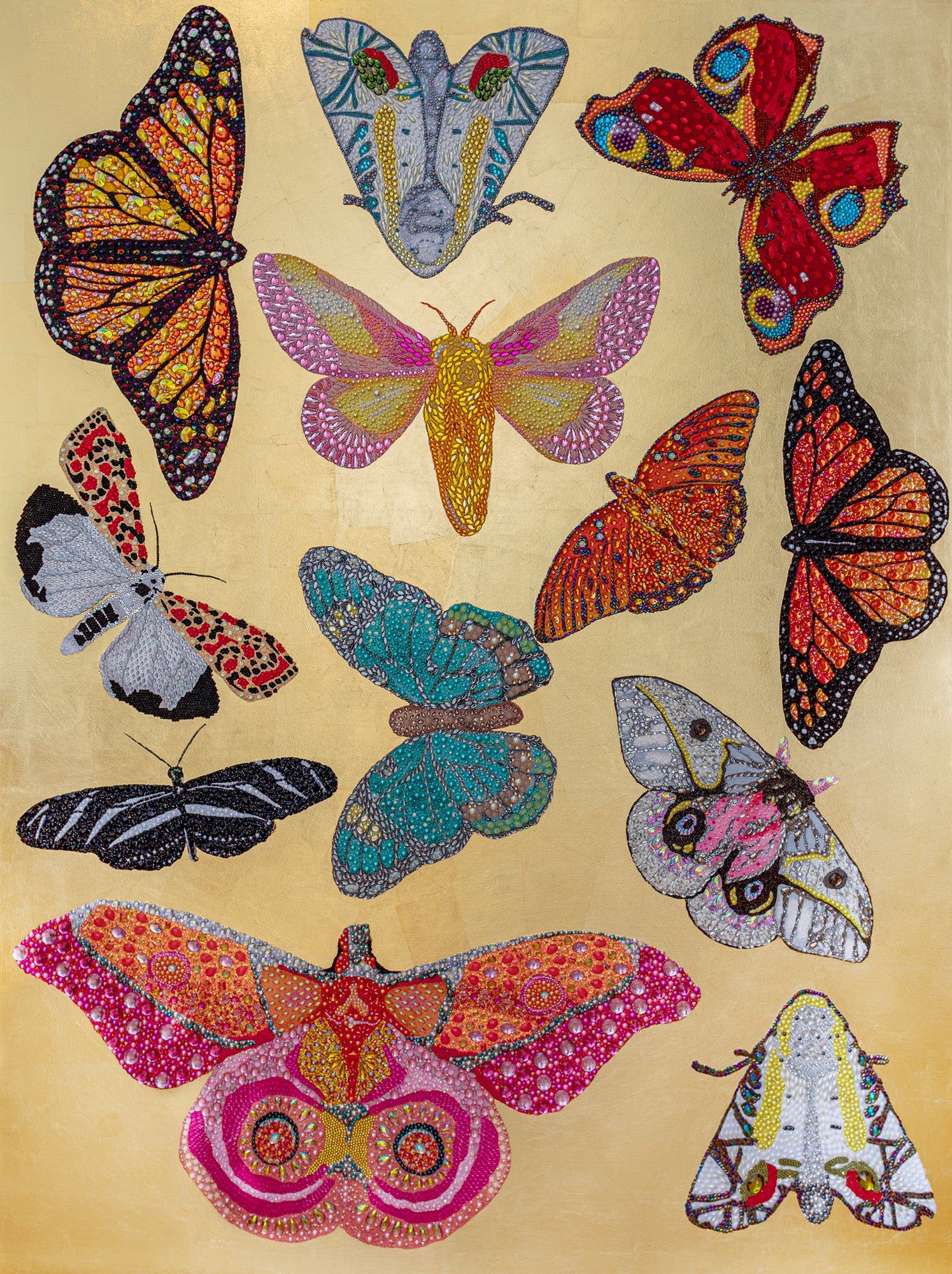 Pink Metamorphosis on Gold Leaf