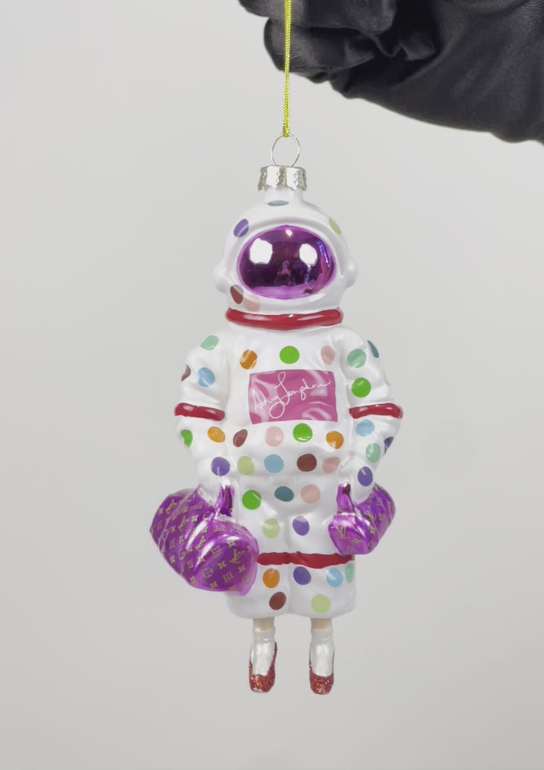Polka Dot Astronaut Glass Ornament | Available at NYC Showroom