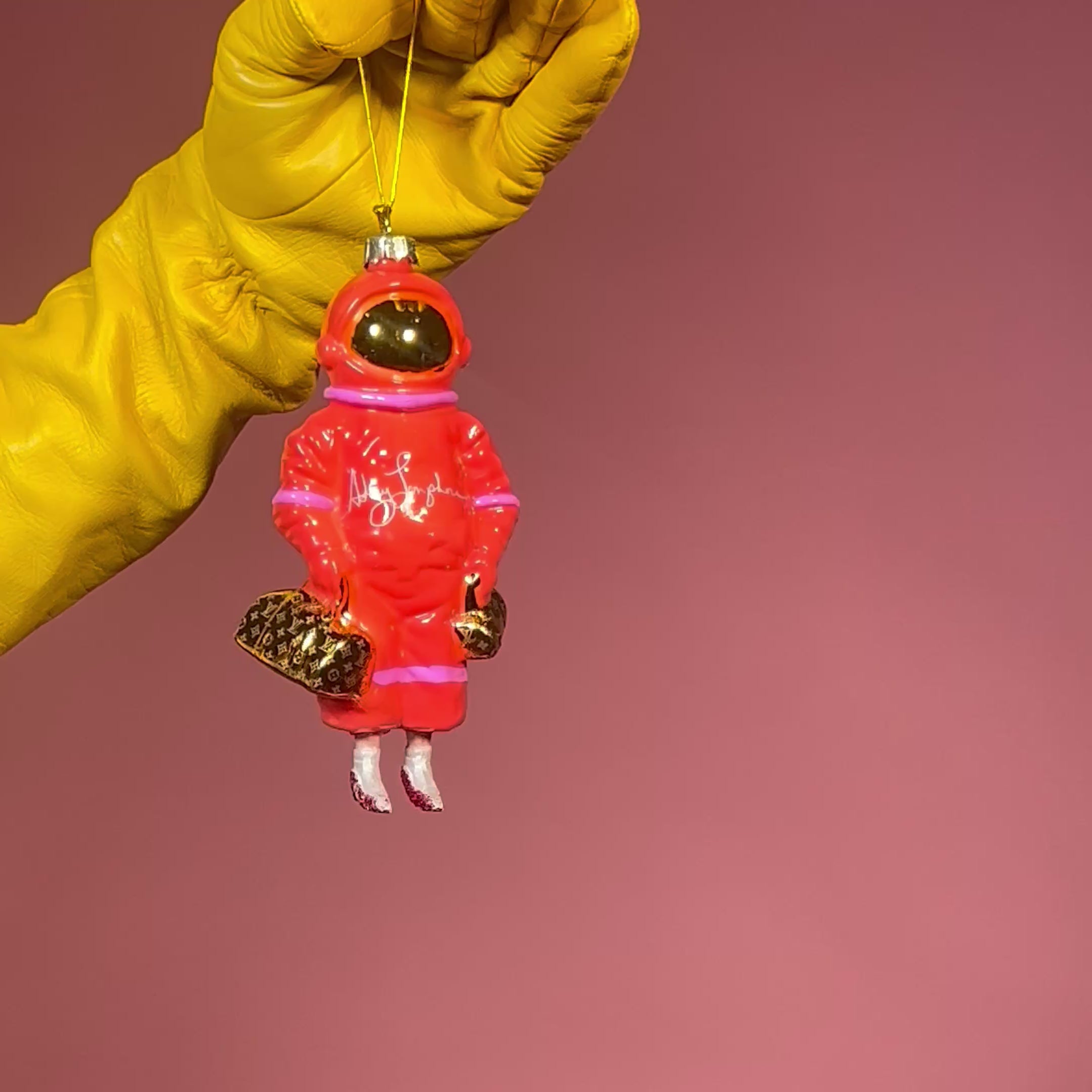 Red Astronaut Glass Ornament