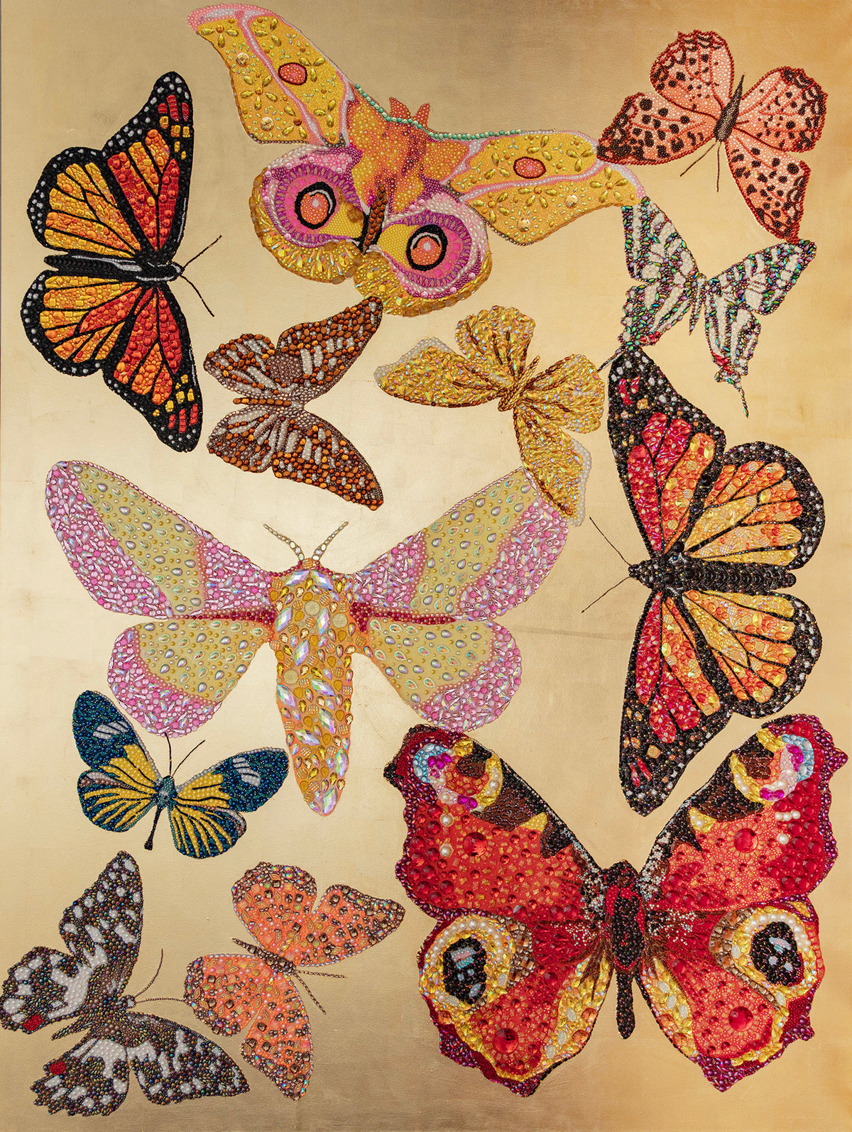 Red Metamorphosis on Gold Leaf