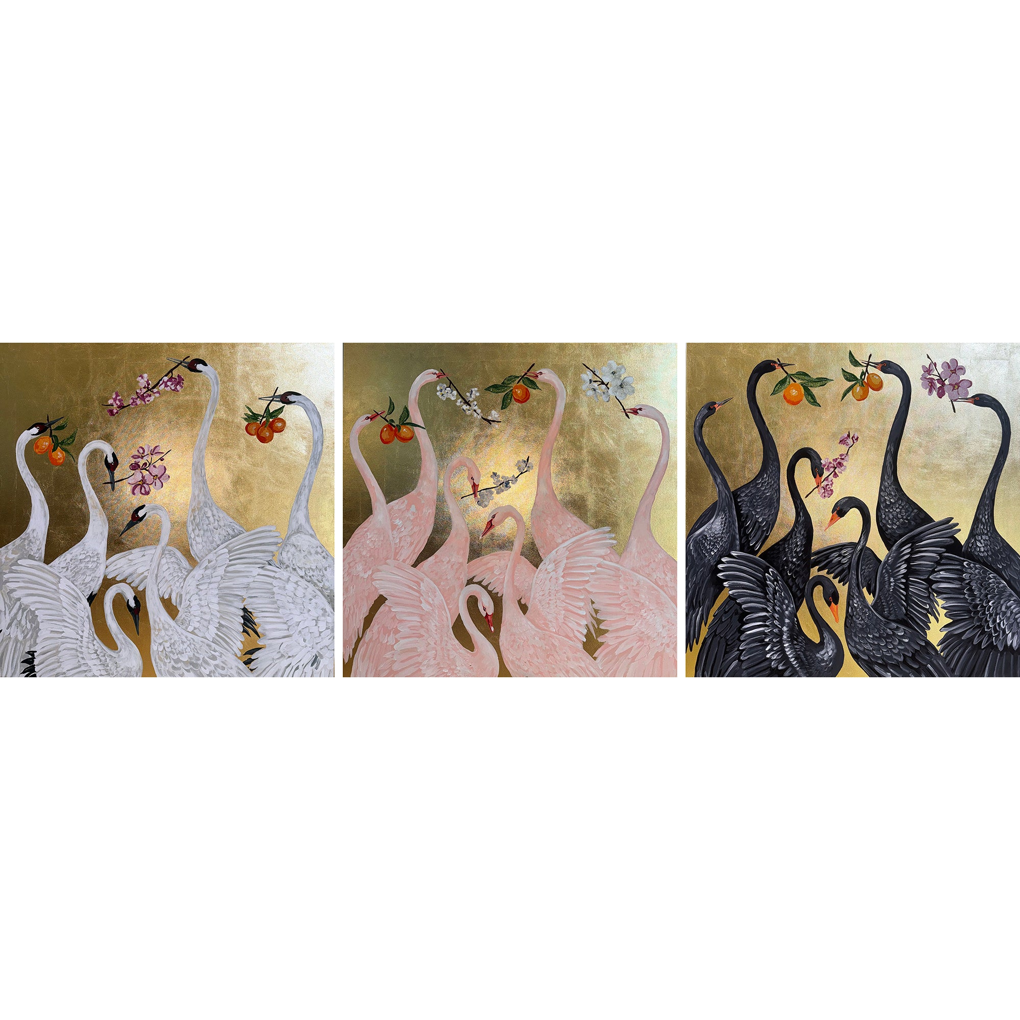 Swan Song Triptych on Gold Leaf