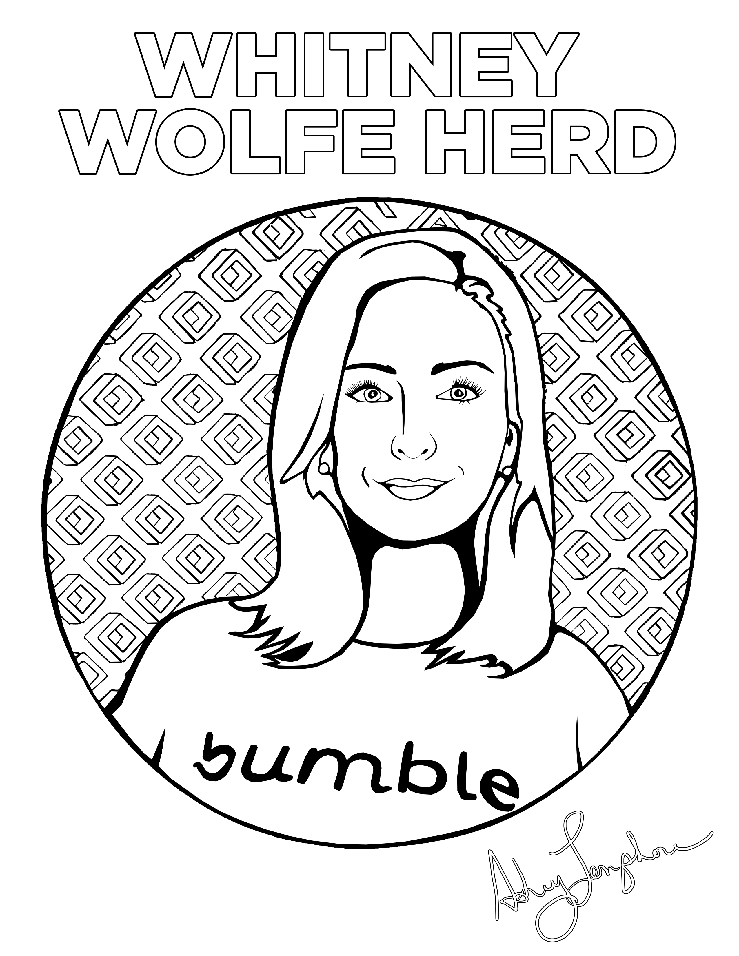 Ashley Longshore coloring pages featuring Whitney Wolfe Herd.