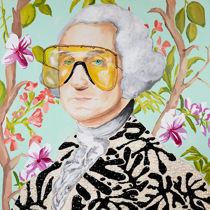 George Washington in Monochrome Matisse Jacket on Japanese Magnolias