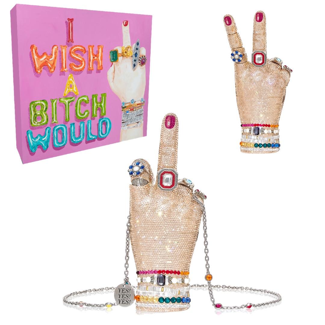 Ashley Longshore x Judith Leiber War and Peace for the Ladies Bag with a 12" x 12" Ashley Longshore Painting