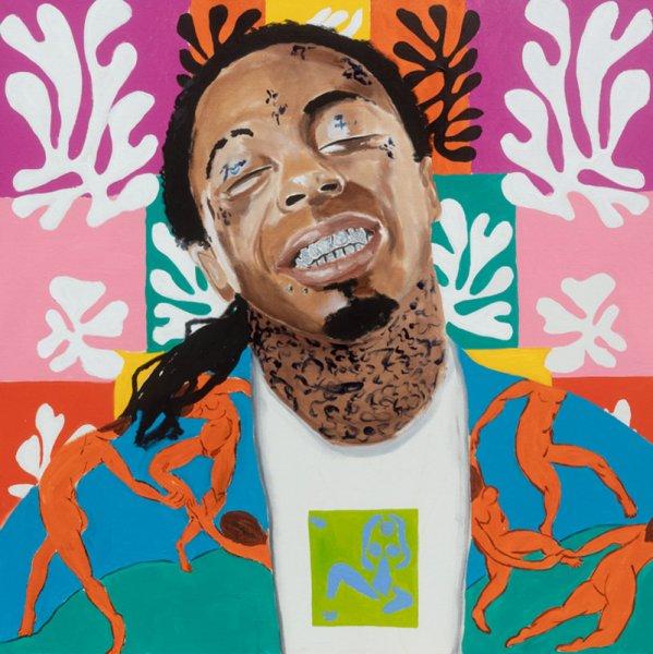 Weezy with Dancing Matisse Jacket Multi-Colored Cutouts Background