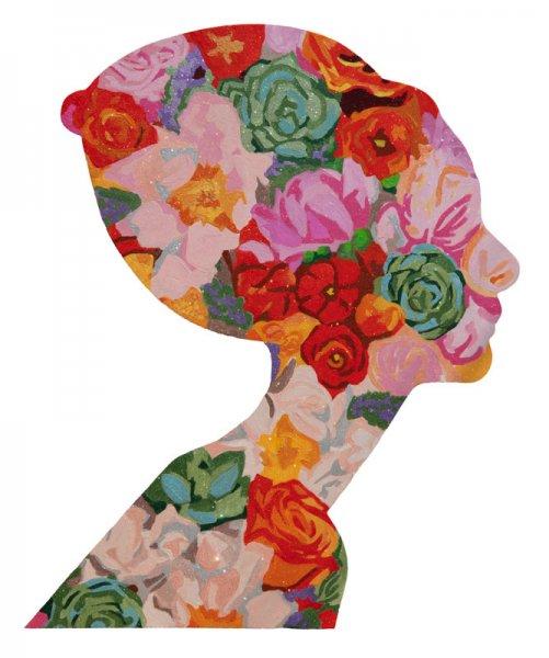 Audrey with Orange Flowers and Succulents Profile Cut Out