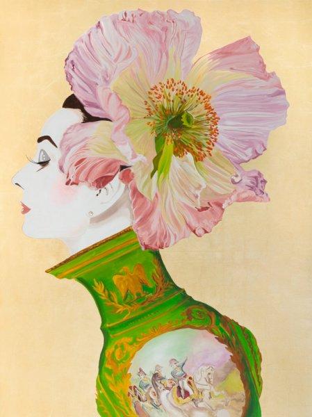 Audrey with Blossoming Peony Headdress, Sèvres Vase, and Gold Leaf Background