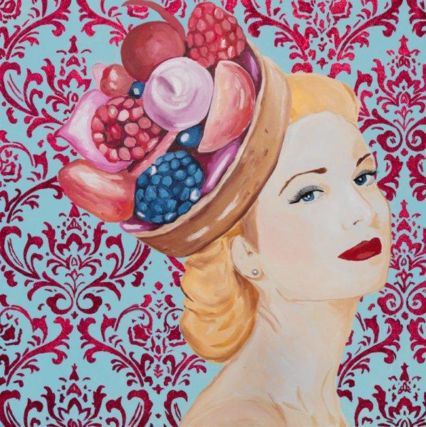 Grace Kelly with Berry Tart Headdress and Damask Background