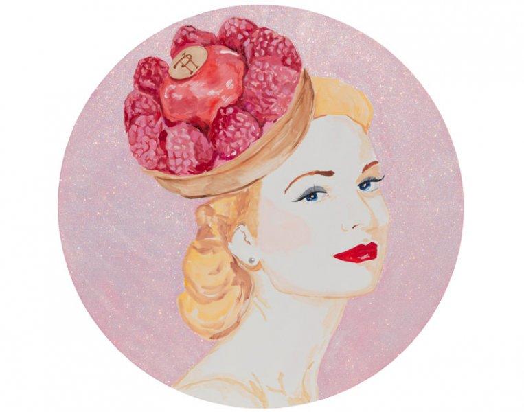 Grace Kelly with Rasberry Tart Headdress Pink Circle Cut Out