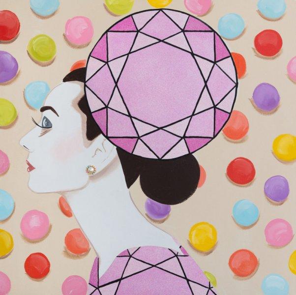 Audrey with Pink Geometric Gem Headdress and Bubble Gum Background