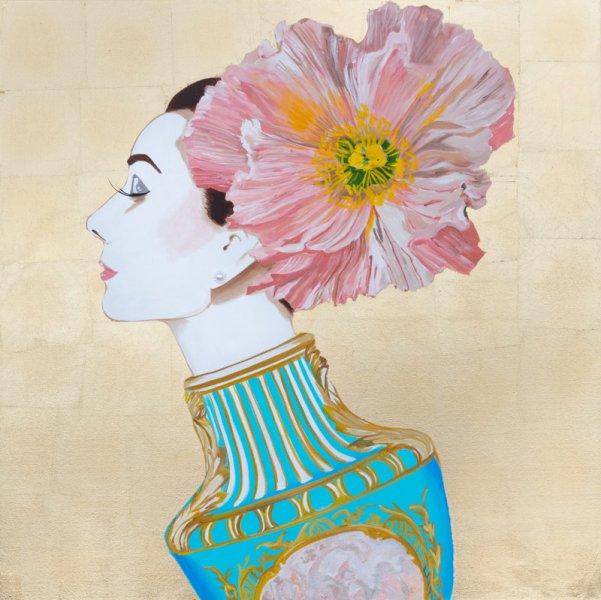 Audrey with Pink Poppy Headdress and Vase Dress