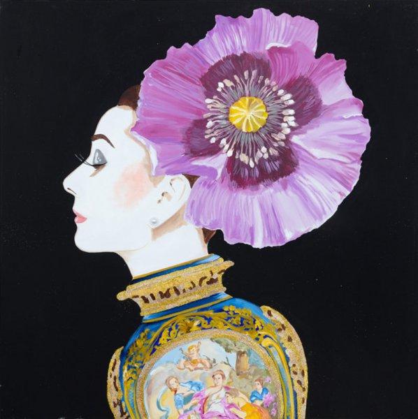 Audrey with Purple Poppy Headdress and Vase Dress