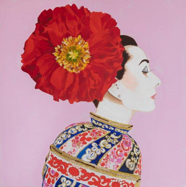 Audrey with Red Poppy Headdress and Vase Dress