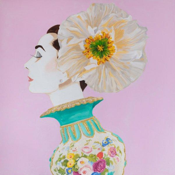 Audrey with White Poppy Headdress and Vase Dress