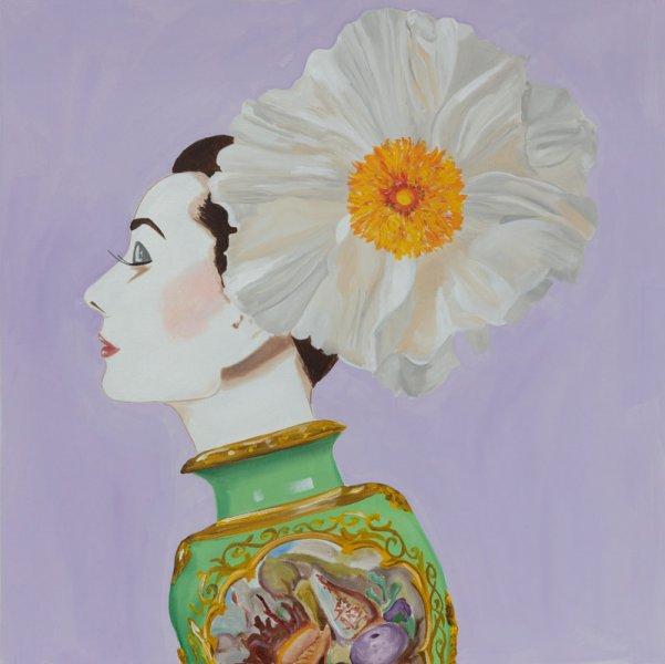 Audrey with White Poppy and Green Vase