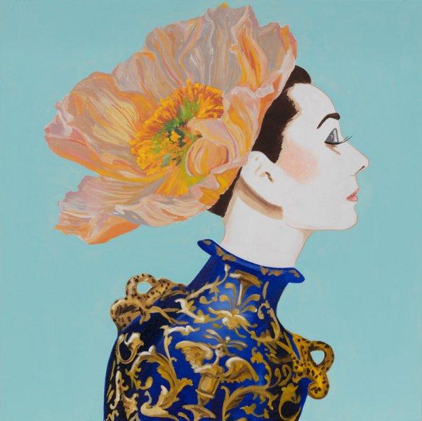 Audrey with Orange Poppy and Blue Vase