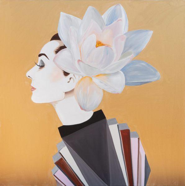 Audrey with White Lotus Flower and Art Deco Dress