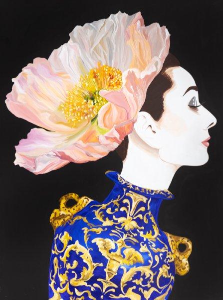 Audrey With Peach Persian Poppy and Blue Vase Dress