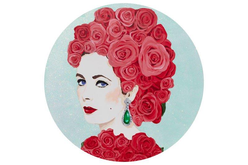 Elizabeth Taylor with Rose Headpiece and Dress