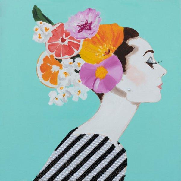 Audrey with Citrus Floral Headdress and Striped Dress