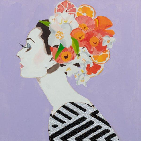 Audrey with Floral Citrus Headdress and Lavender Background