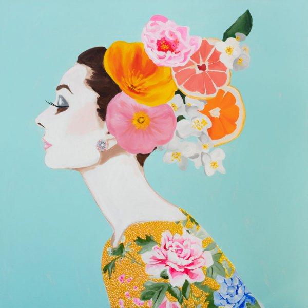 Audrey with Spring Headdress and Yellow Floral Dress