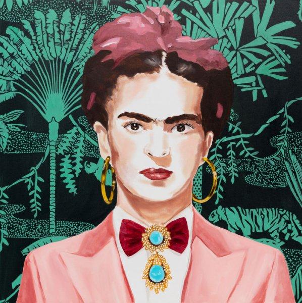 Frida with Pink Power Suit and Jungle Wallpaper
