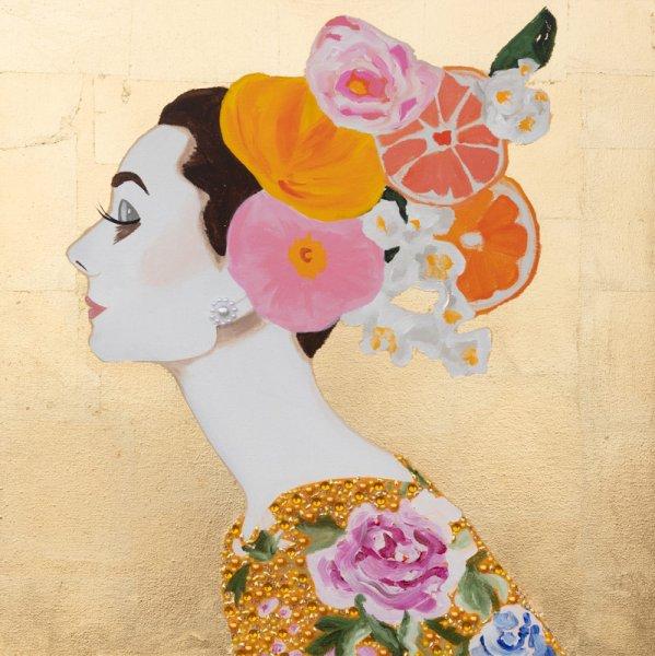 Audrey with Citrus Headdress and Yellow Floral Dress