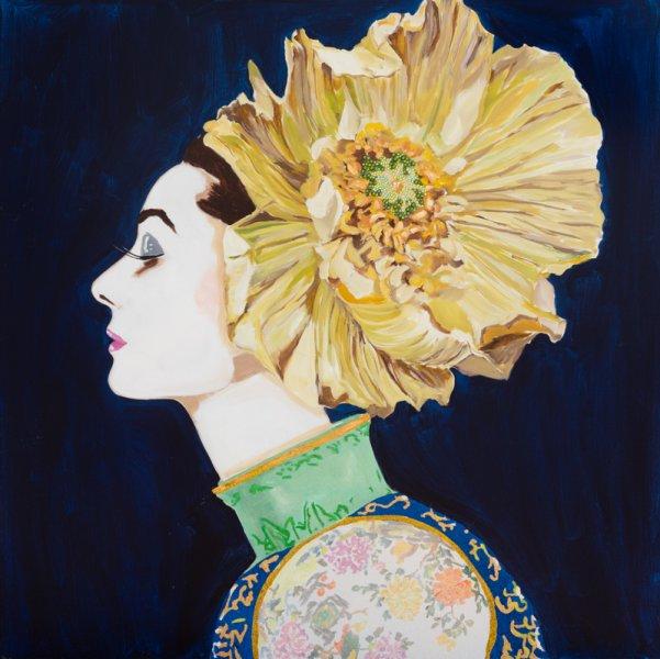 Audrey with Yellow Poppy Headdress and Navy Background