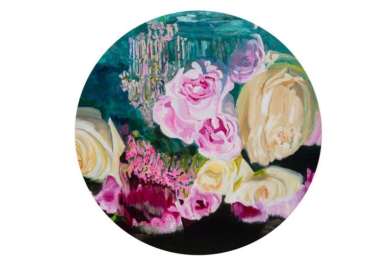 Round Monette with Bright Pink Roses