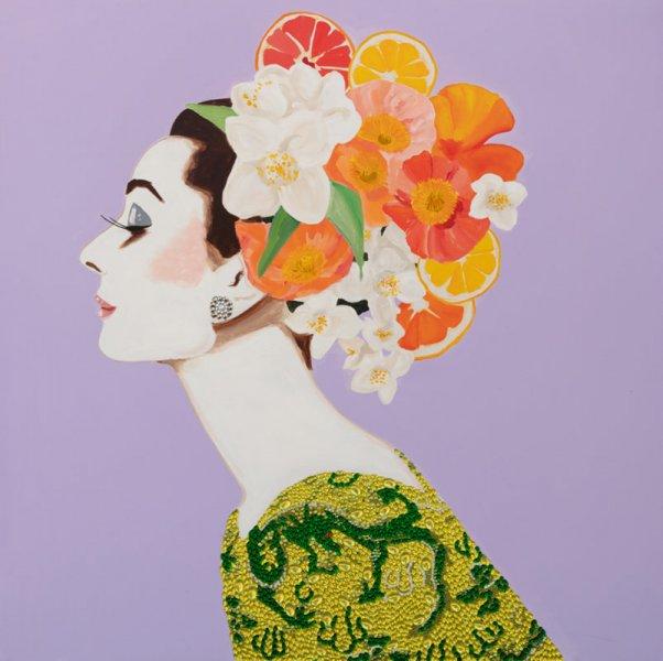 Audrey with Citrus Floral Headdress and Ming Dress