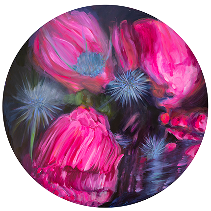 48" ROUND MONETTE BLUE THISTLES AND PEONIES