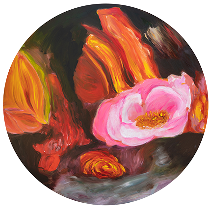 48" ROUND MONETTE PINK CAMELLIA AND ROSES