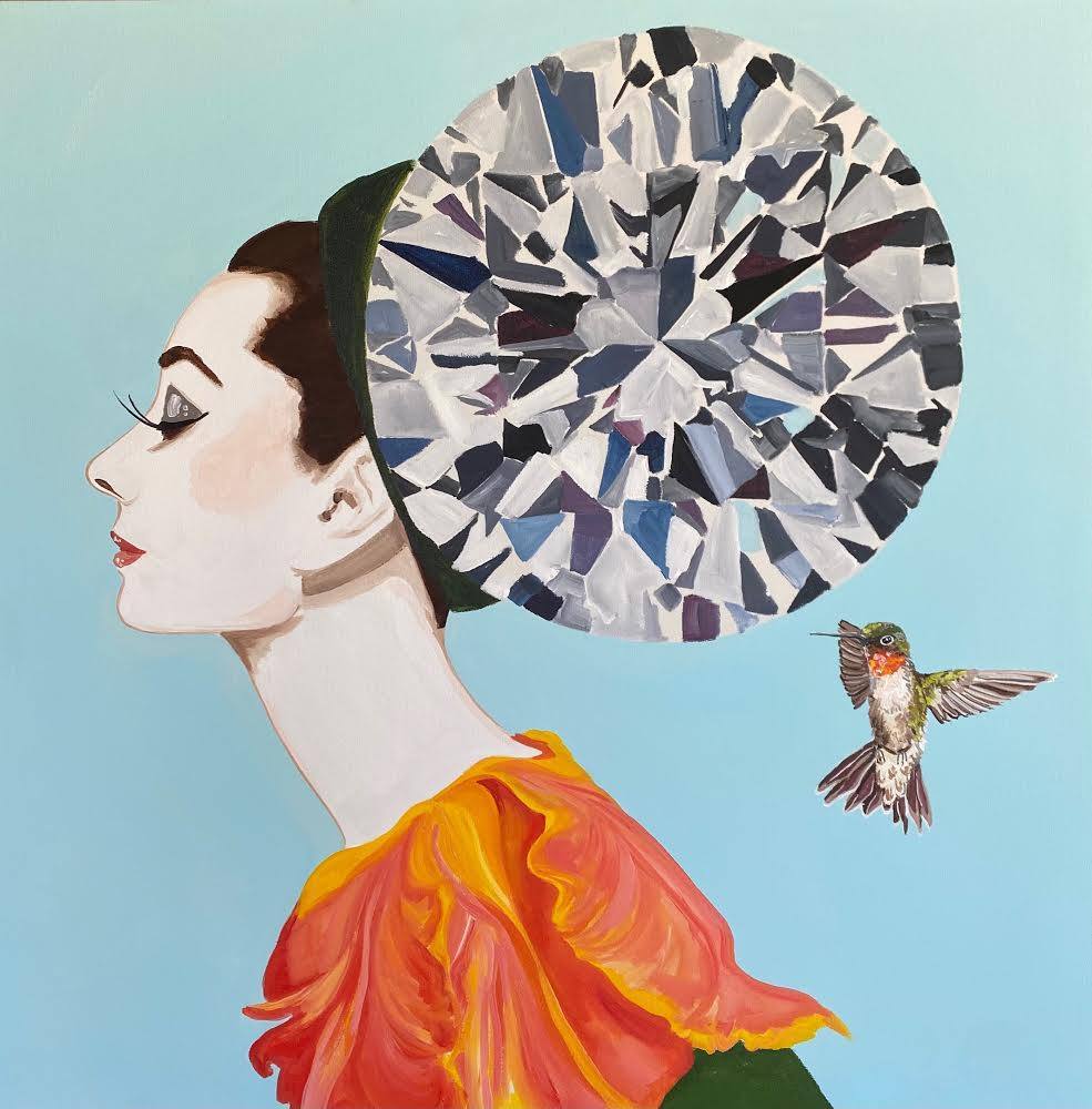 Audrey with Diamond Headdress and Orange Tulip Dress