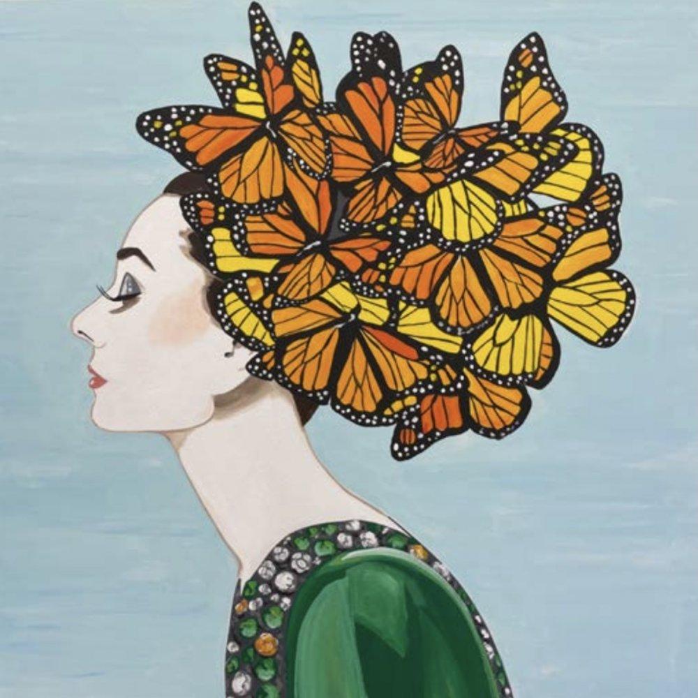 Audrey with Monarch Headdress and Vintage Green Dress