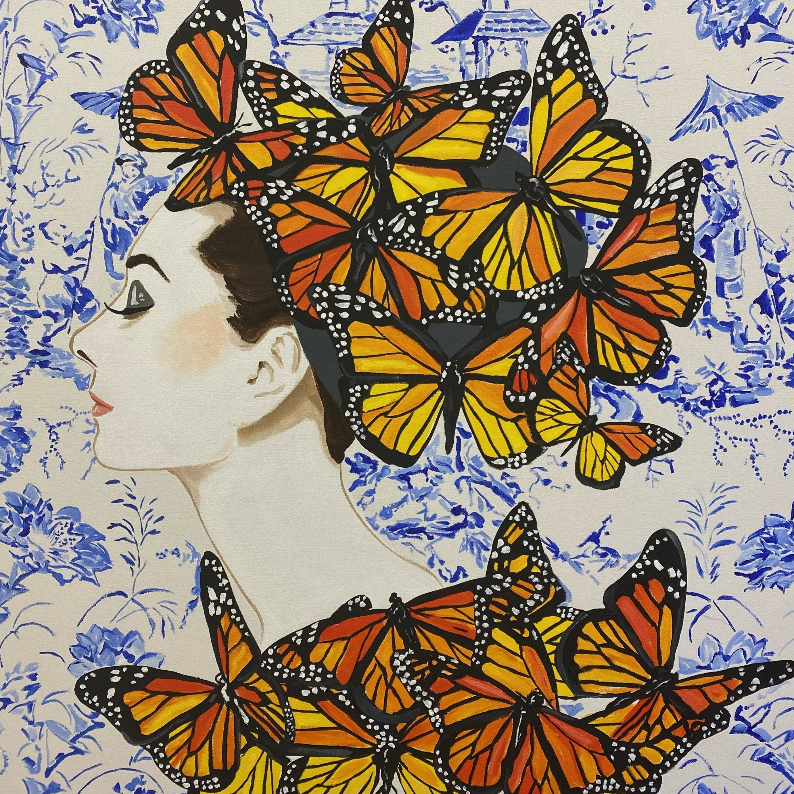 Audrey with Monarchs and Cobalt Wallpaper