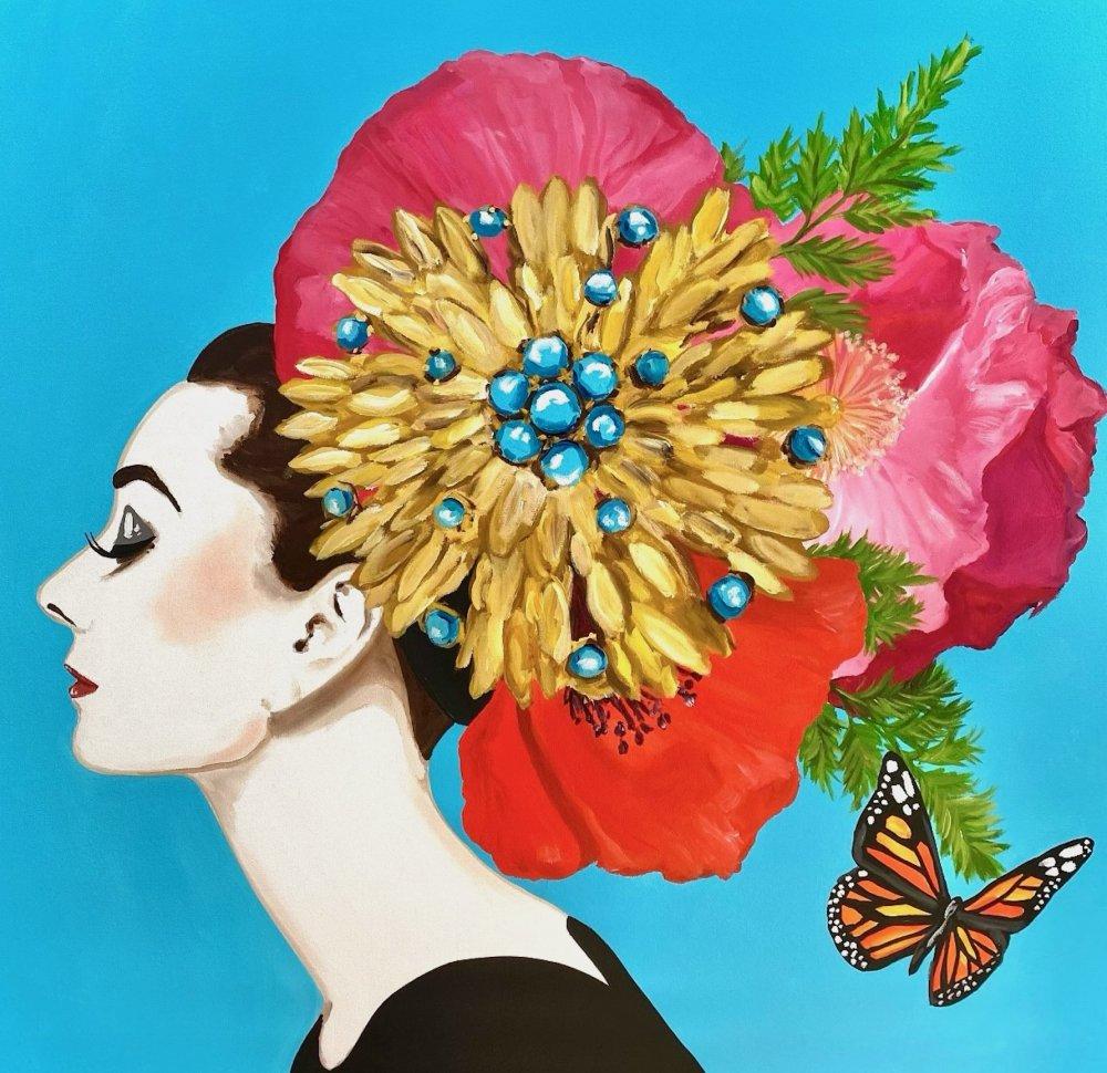 Audrey with Poppies and Sunburst Brooch