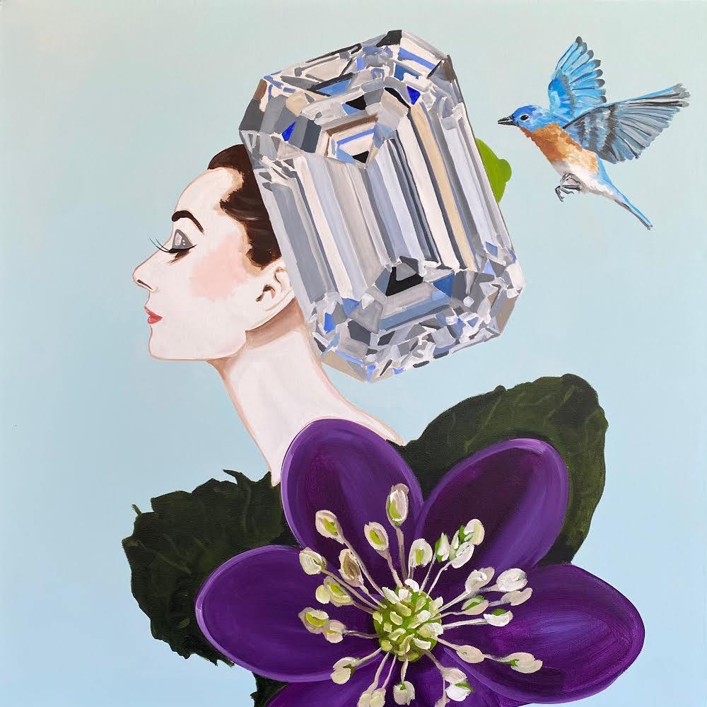 Audrey with Diamond Headdress and Purple Blossoms Dress