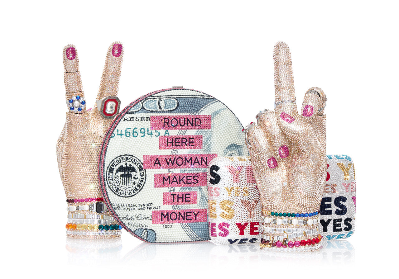 Ashley Longshore x Judith Leiber War and Peace for the Ladies Bag with a 12" x 12" Ashley Longshore Painting