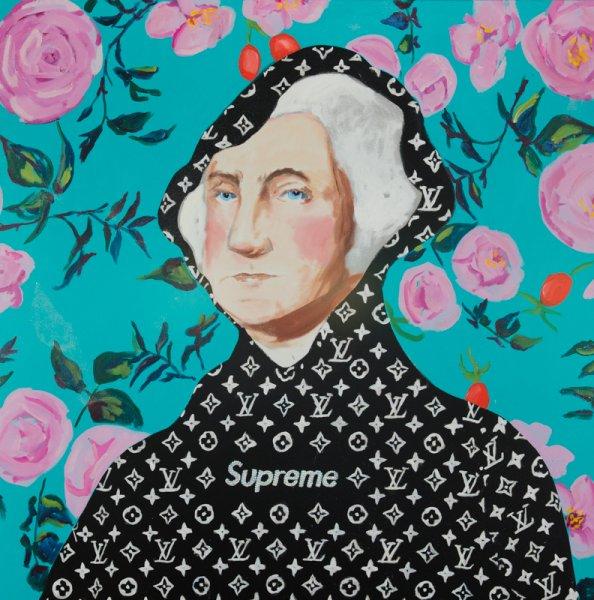 George Washington in Black Supreme with Floral Background – Ashley Longshore
