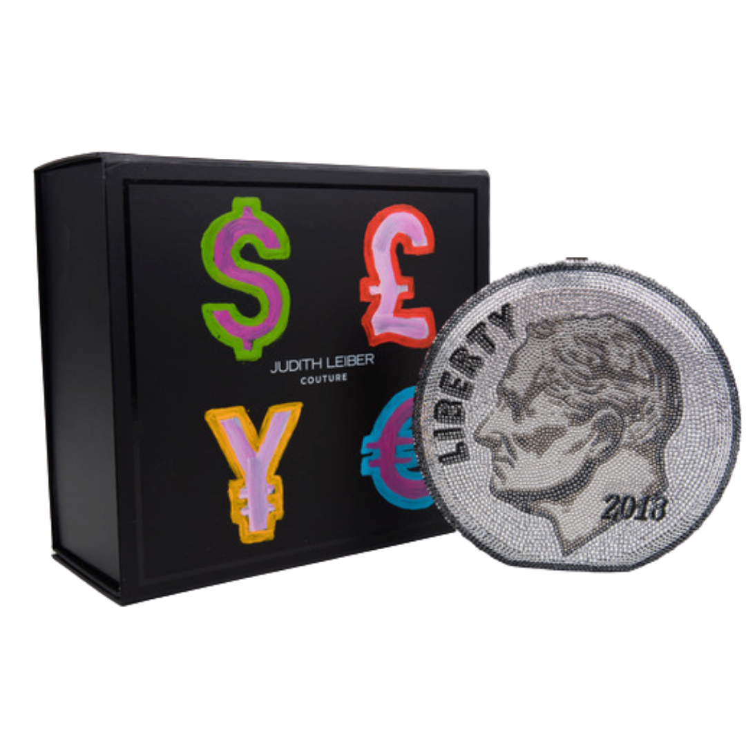 Ashley Longshore x Judith Leiber Silver Dime Bag With Hand-Painted Box