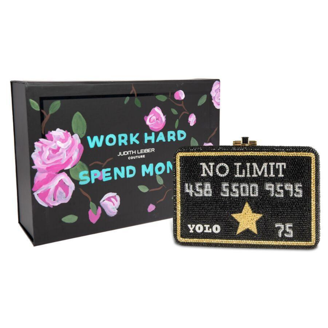 Ashley Longshore x Judith Leiber Yolo’ Black Card Bag With Hand-Painted Box