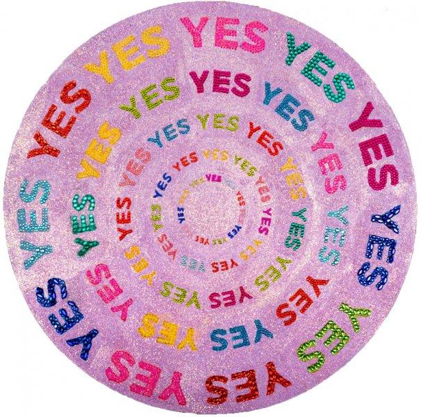 Yes Yes Yes Circle Cut Out with Lavender Glittered Background