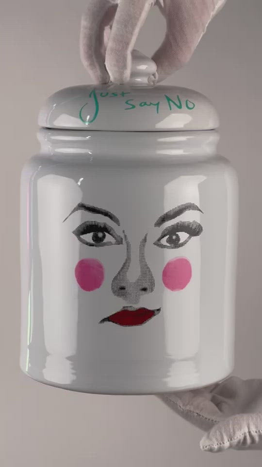 Porcelain Thought Jar: featuring a self-portrait of Ashley Longshore on one side with 