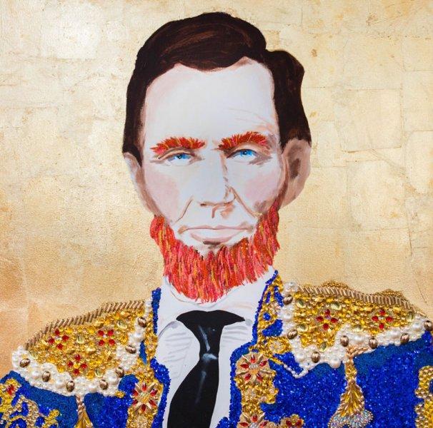 Abe as a Matador with Orange Beard and Gold Leaf Background