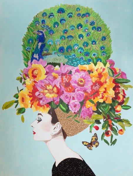 Audrey with Floral Bouquet and Peacock Headdress