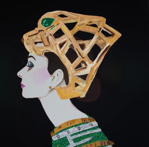 Audrey with Gold Panther Headpiece and Black Background