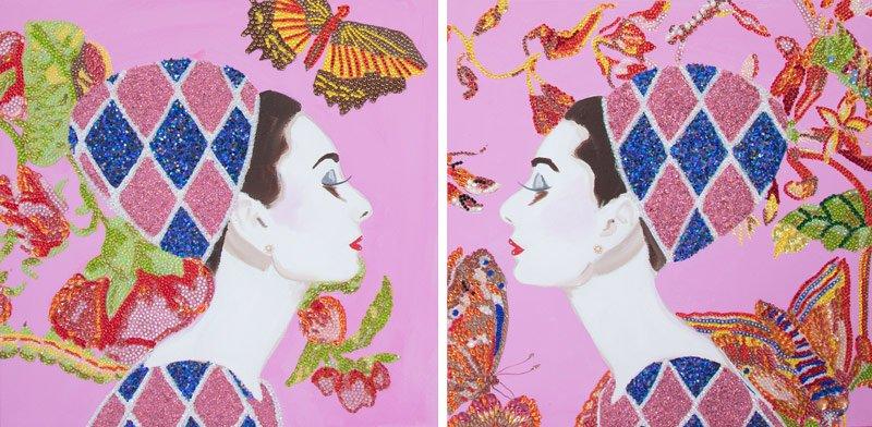 Audrey with Pink Gucci Floral Background Diptych